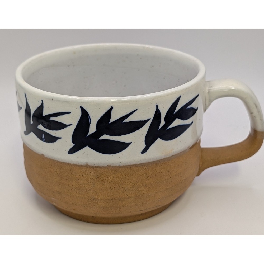 VTG Japan Handcrafted Stoneware Glazed Coffee Mug 1980's Two Tone 17 oz